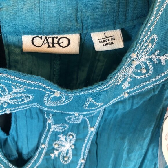 Cato Women’s Shirt Summer Blue Top Size Large Teal - Picture 2 of 6